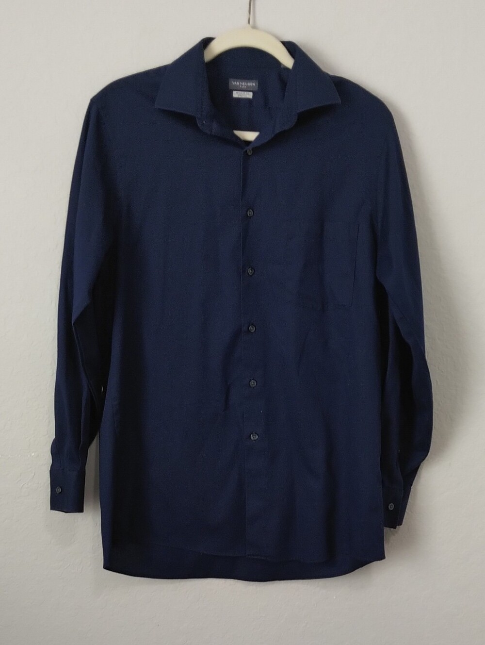 Van Heusen Solid Navy Button-Down Long Sleeve Shirt